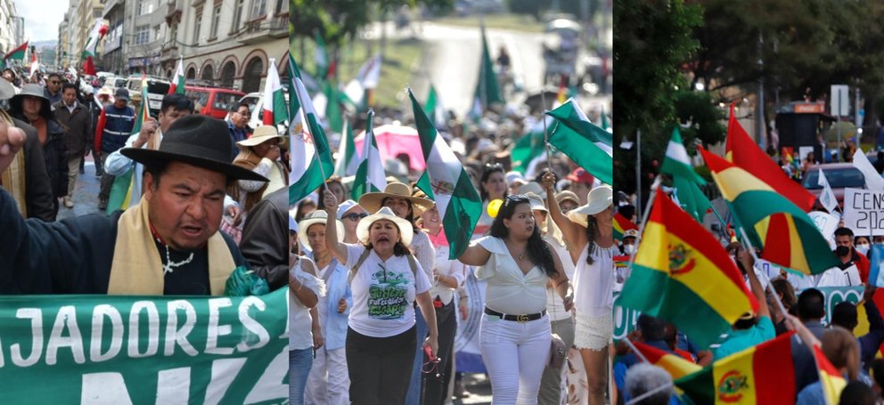 Sectores sociales en protestas. (Foto. Erbol y La Razón)