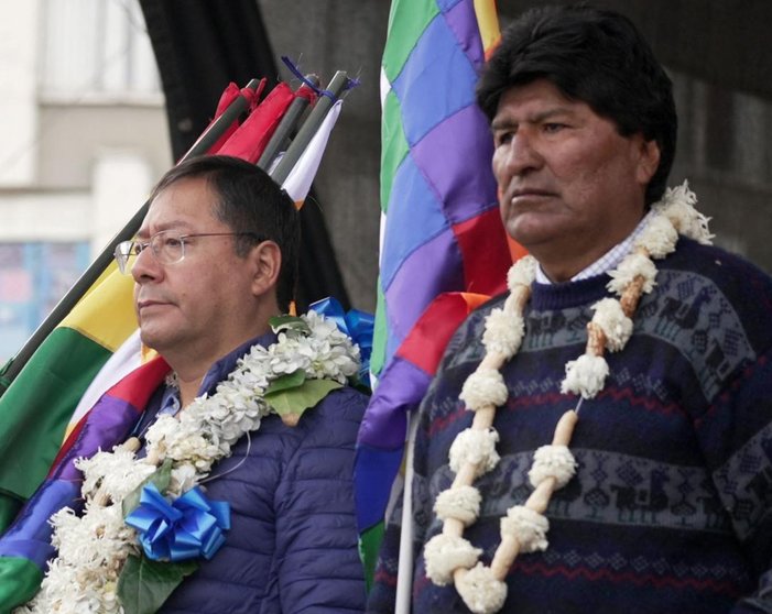 Luis Arce (izq) y Evo Morales (der). (Foto: La Rázon).